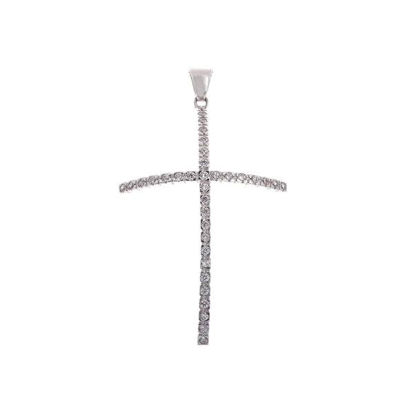 18k White Gold Cubic Cross Curved Pendant