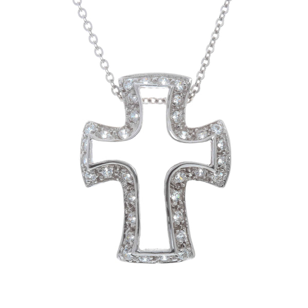 18k White Gold Cubic Cross Necklace