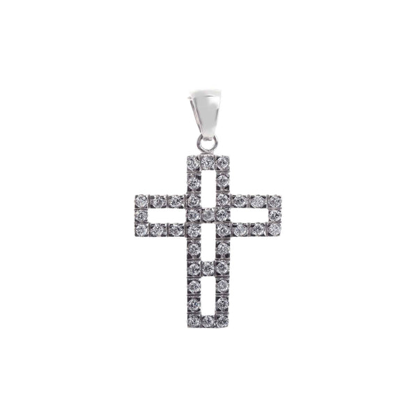 18k White Gold Cubic Cross Square Design Pendant