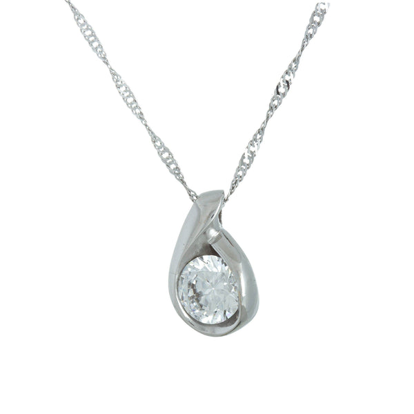 18k White Gold Cubic Drop Italian Necklace