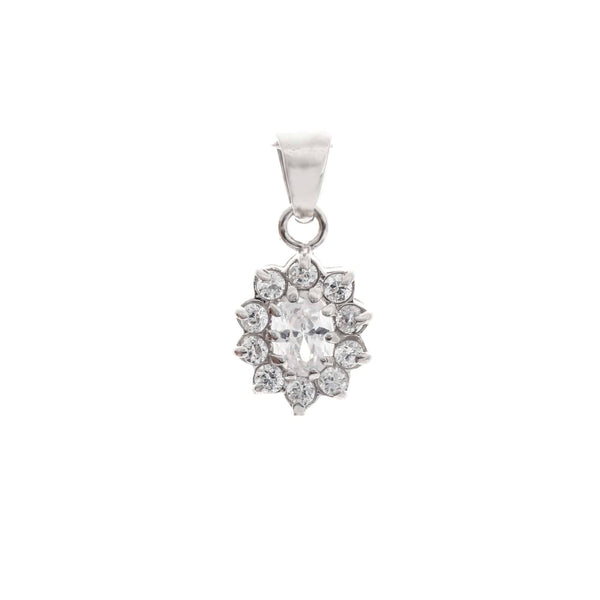 18k White Gold Cubic Floral Pendant