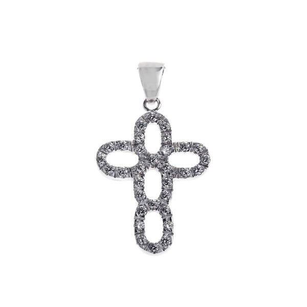 18k White Gold Cubic Oval Design Cross Pendant