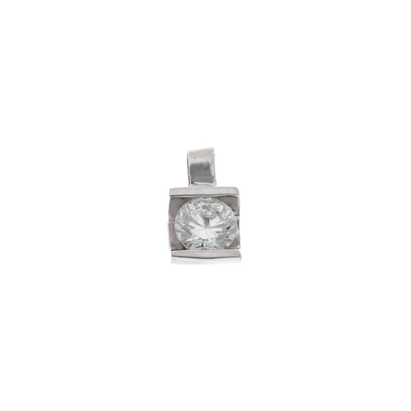 18k White Gold Cubic Round Half Bezel Italy Pendant