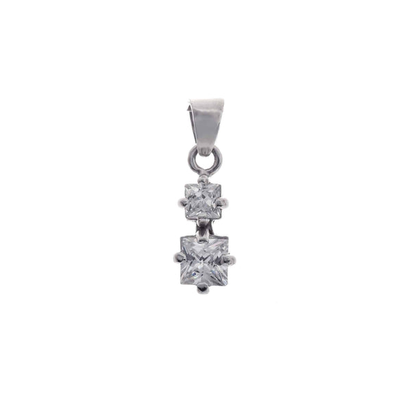 18k White Gold Double Cubic Princess Pendant