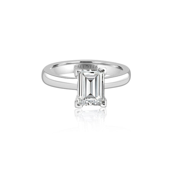 18k White Gold Emerald Solitaire Engagement