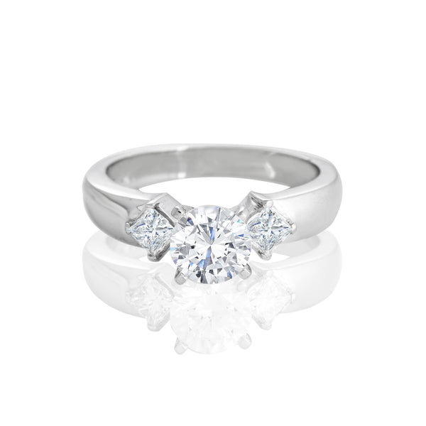 18k White Gold Engagement Ring Princess Accent