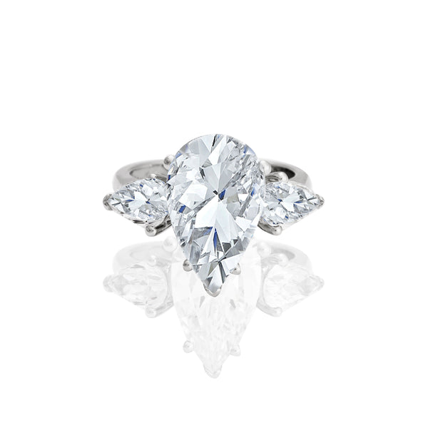 18k White Gold Pear Center Accent Engagement Ring