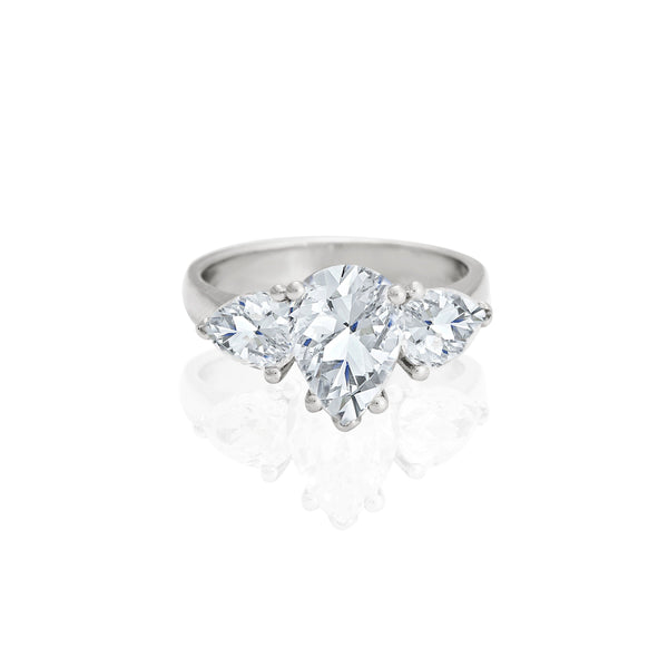 18k White Gold Pear Center & Accent Engagement Ring