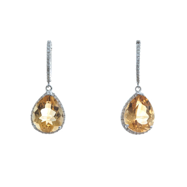 18k White Gold Pear Checkard Yellow Drop Kennedi Earrings