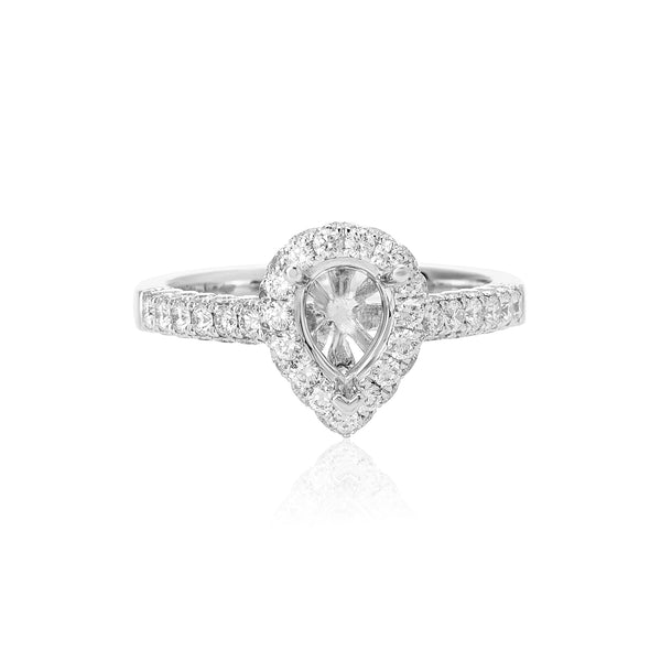 18k White Gold Pear Halo Half Shank Ring