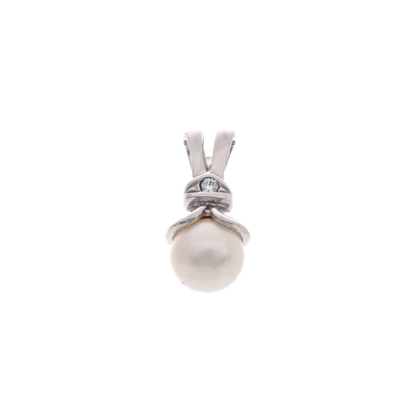 18k White Gold Pearl & Cubic Design Italy Pendant