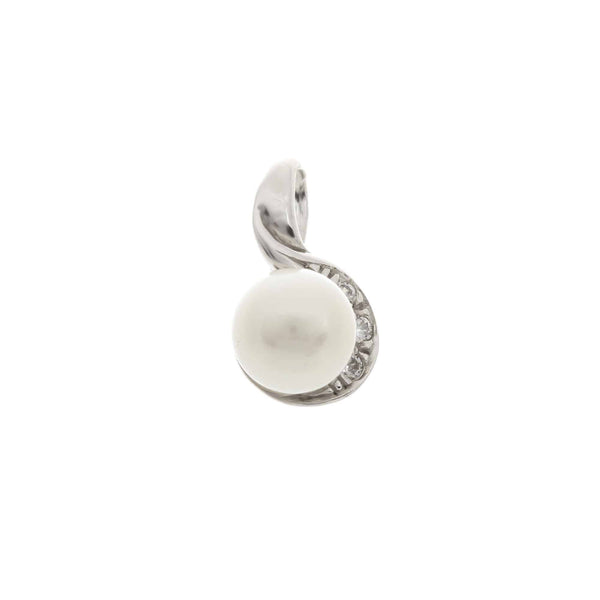 18k White Gold Pearl & Cubic Italy Pendant