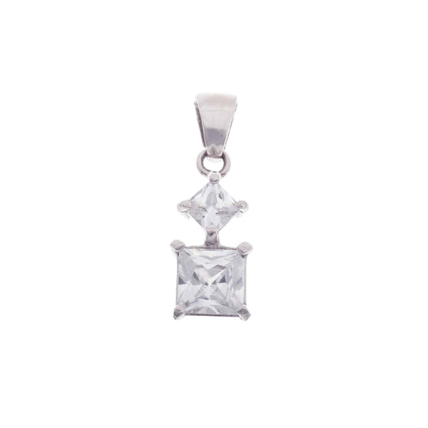 18k White Gold Princess Double Drop Pendant