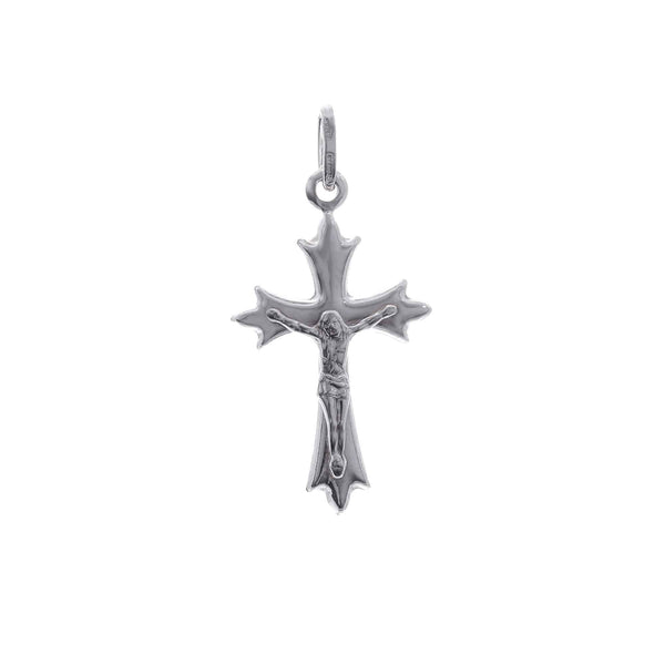 18k White Gold Puffed Cross Jesus Pendant