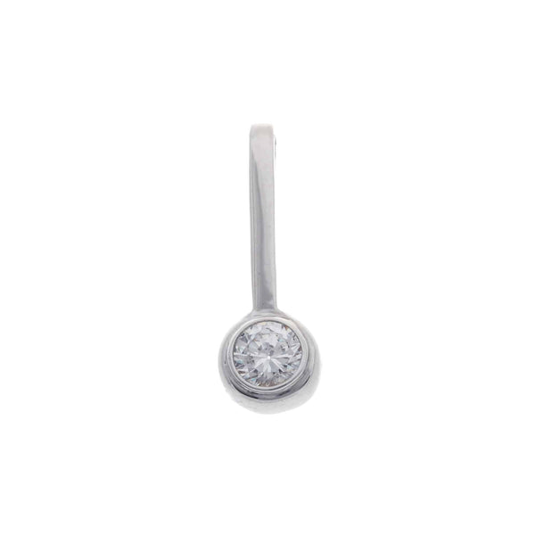 18k White Gold Round Bezel Pole Drop Pendant