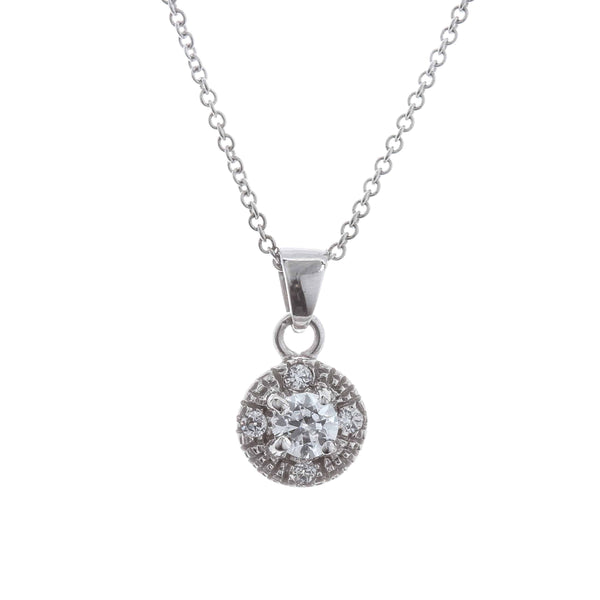 18k White Gold Round Cubic Necklace