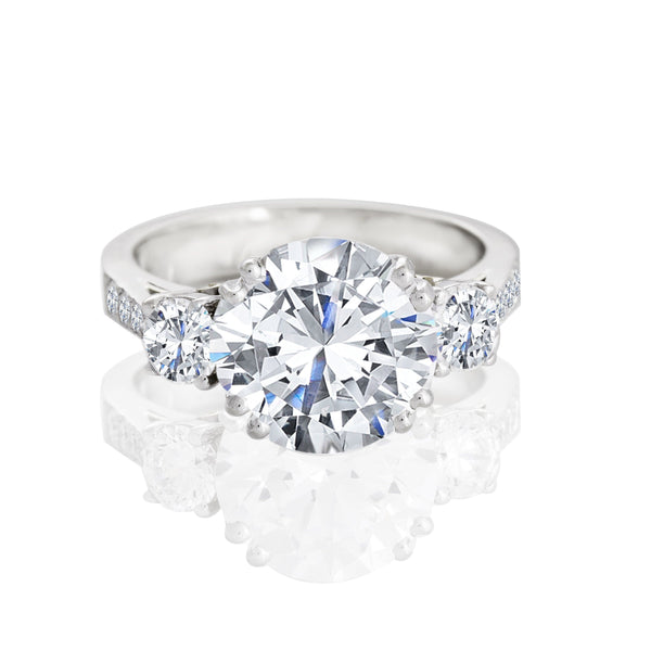 18k White Gold Round Three Stone Engagement Ring