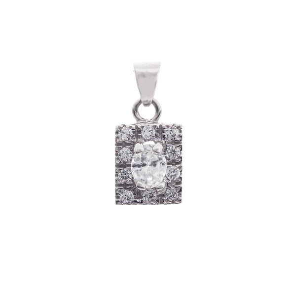 18k White Gold Square Cubic Oval Drop Pendant