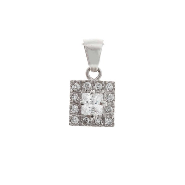 18k White Gold Square & Princess Drop Pendant