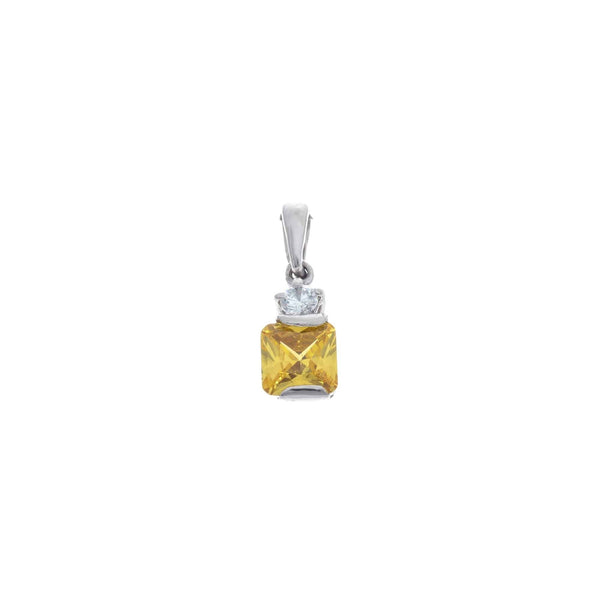 18k White Gold Square Yellow & Cubic Pendant