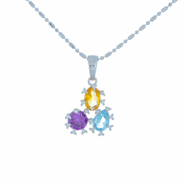 18k White Gold Triple Gems Aqua Amy Topaz Necklace