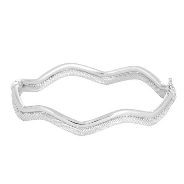 18k White Gold Wavey Style Designer Bangle