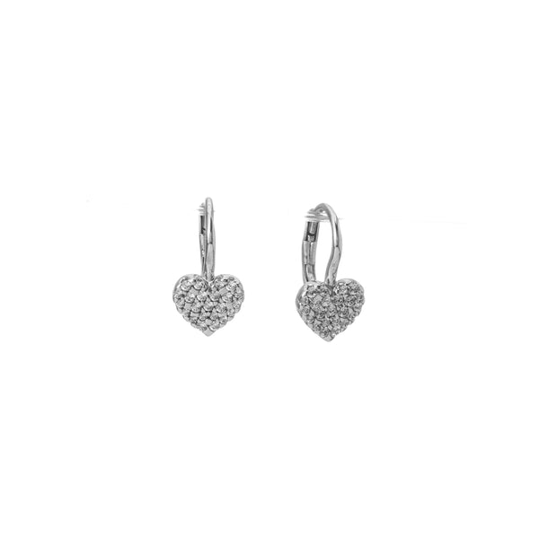 18k White Lever back Cubic Heart Earrings