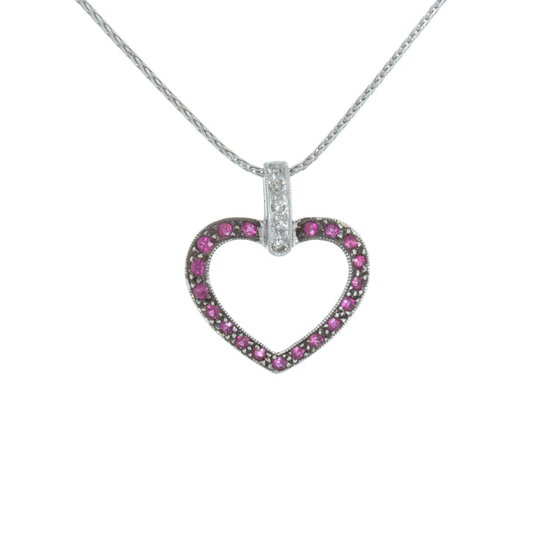 18k White Red Tourmaline Open Heart Necklace