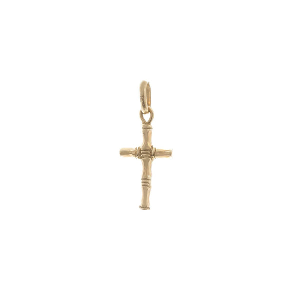 18k Yellow Gold Cross Bamboo Style Pendant