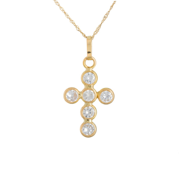 18k Yellow Gold Cubic Six Stone Heart Italian Necklace