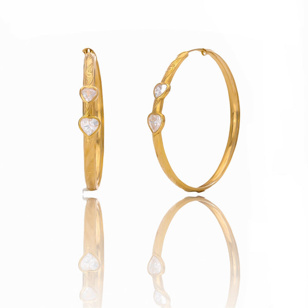 18k Yellow Gold Large Heart Hoop Earrings