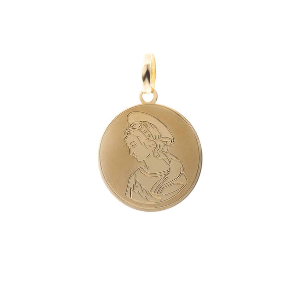 18k Yellow Gold Medallion Round Madonna Pendant