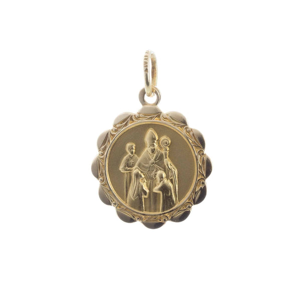 18k Yellow Gold Medallion Saint Round Bishop Pendant