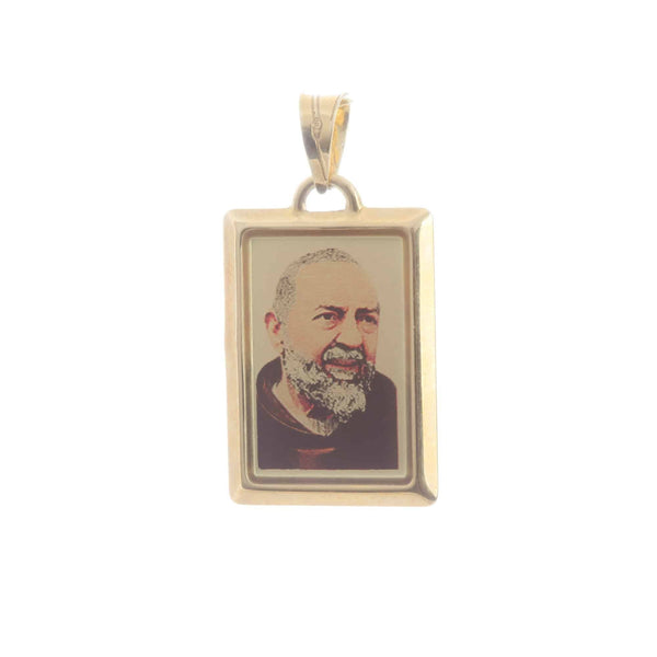 18k Yellow Gold Padre Pio Rectangular Medallion Pendant