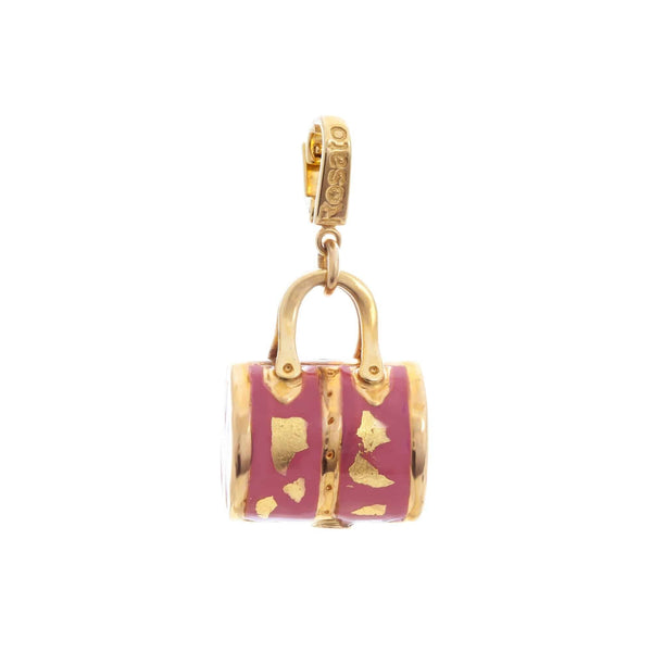 18k Yellow Gold Pink Enamel Purse Italy Pendant