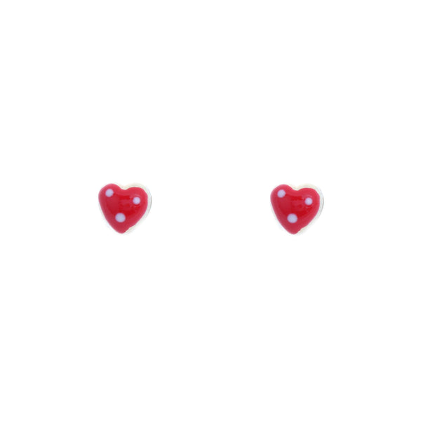 18k Yellow Gold Puffed Heart Red Annabella Earrings