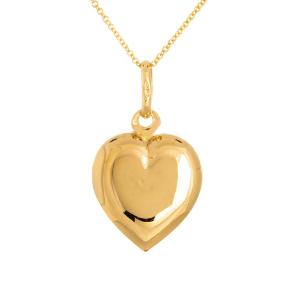 18k Yellow Gold Puffed High Polish Heart Necklace