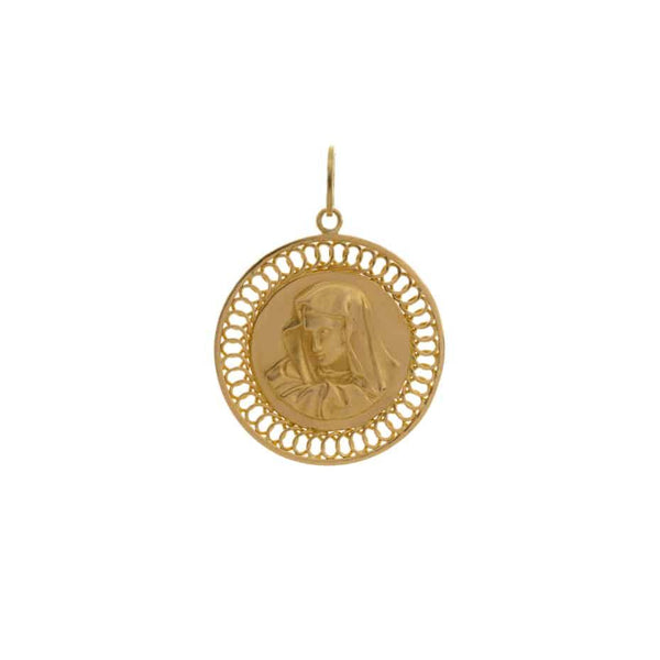 18k Yellow Gold Round Medallion Madonna Pendant