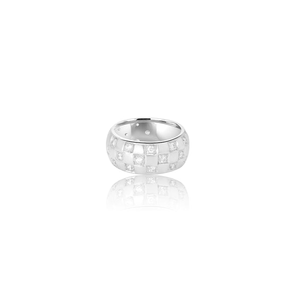 Gilli White Gold Checkered Ring