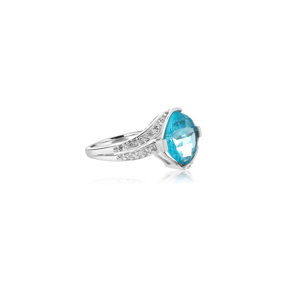 Udoka Cushion Checkered Blue Topaz Ring