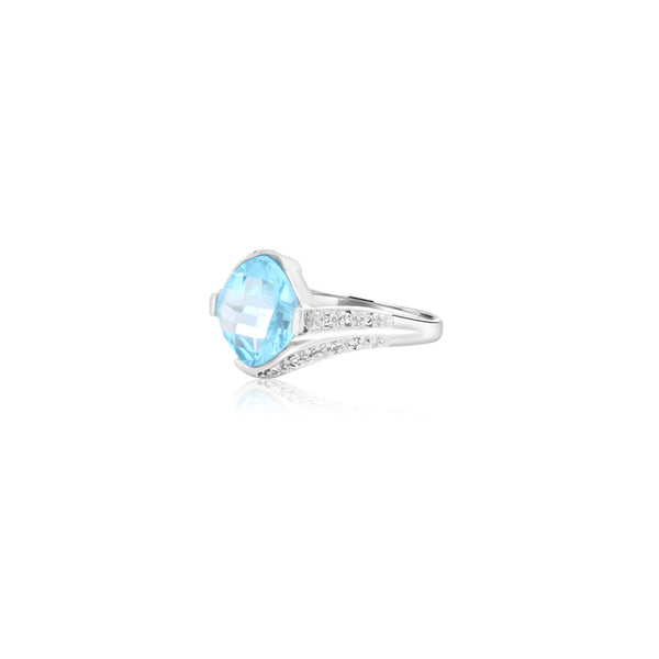 Udoka Cushion Checkered Blue Topaz Ring