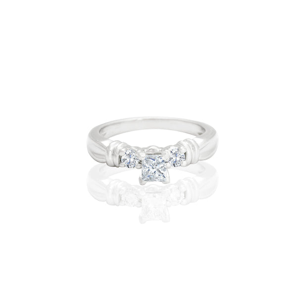 Platinum Princess & Round Accent Engagement Ring